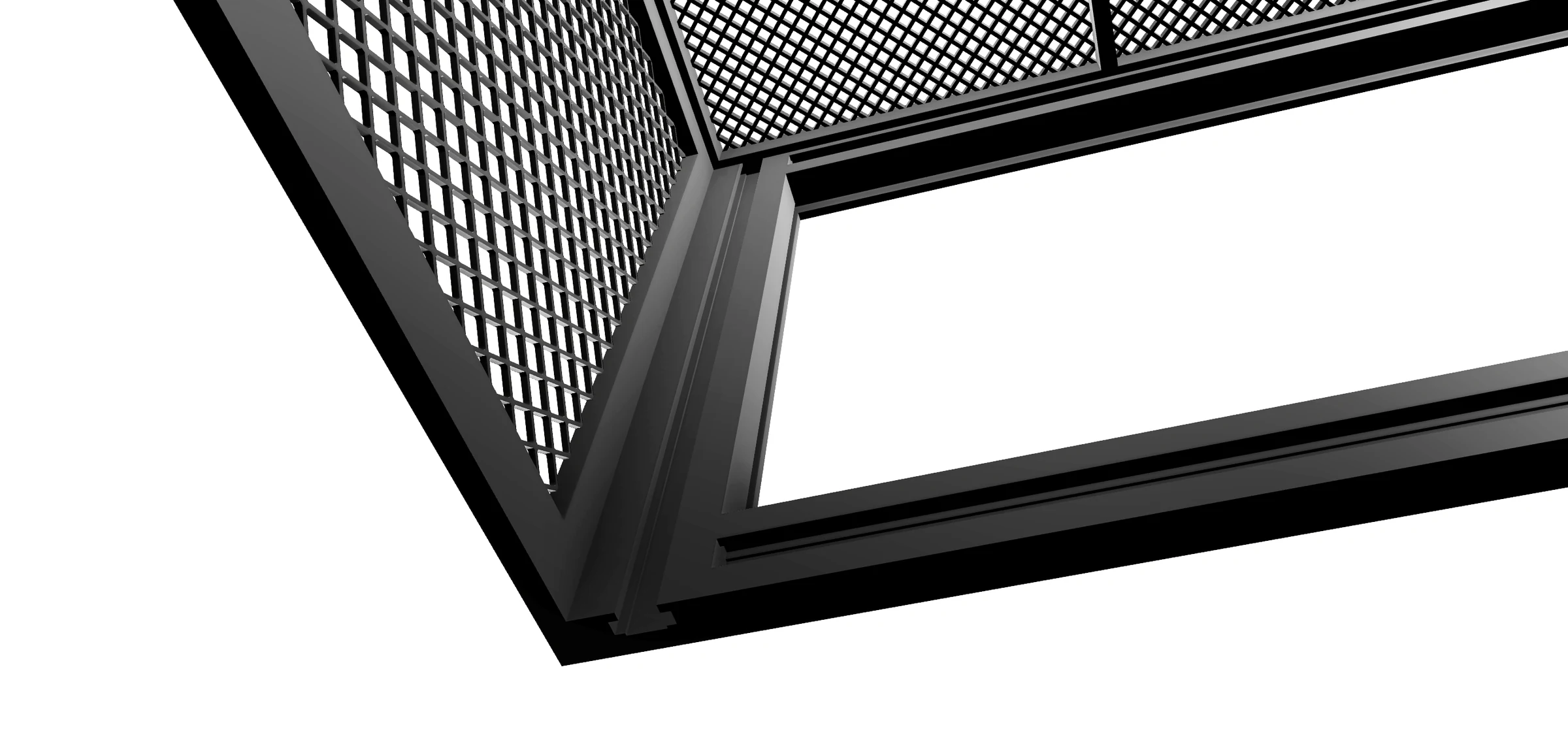 Render close-up of the Tank Top 1.0 T-track accessory mounting rail and mesh corner